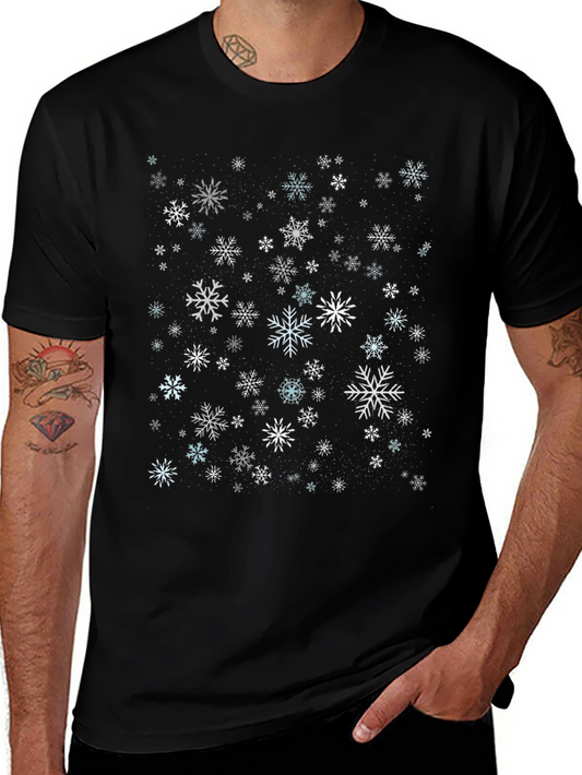 Camiseta Negra con Estampado de Copos de Nieve Invernal