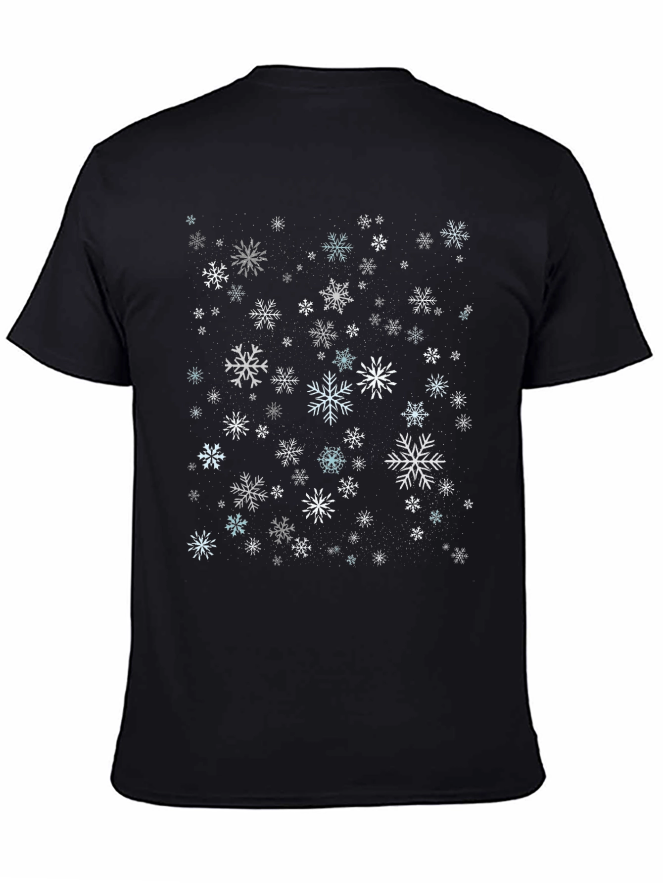 Camiseta Negra con Estampado de Copos de Nieve Invernal