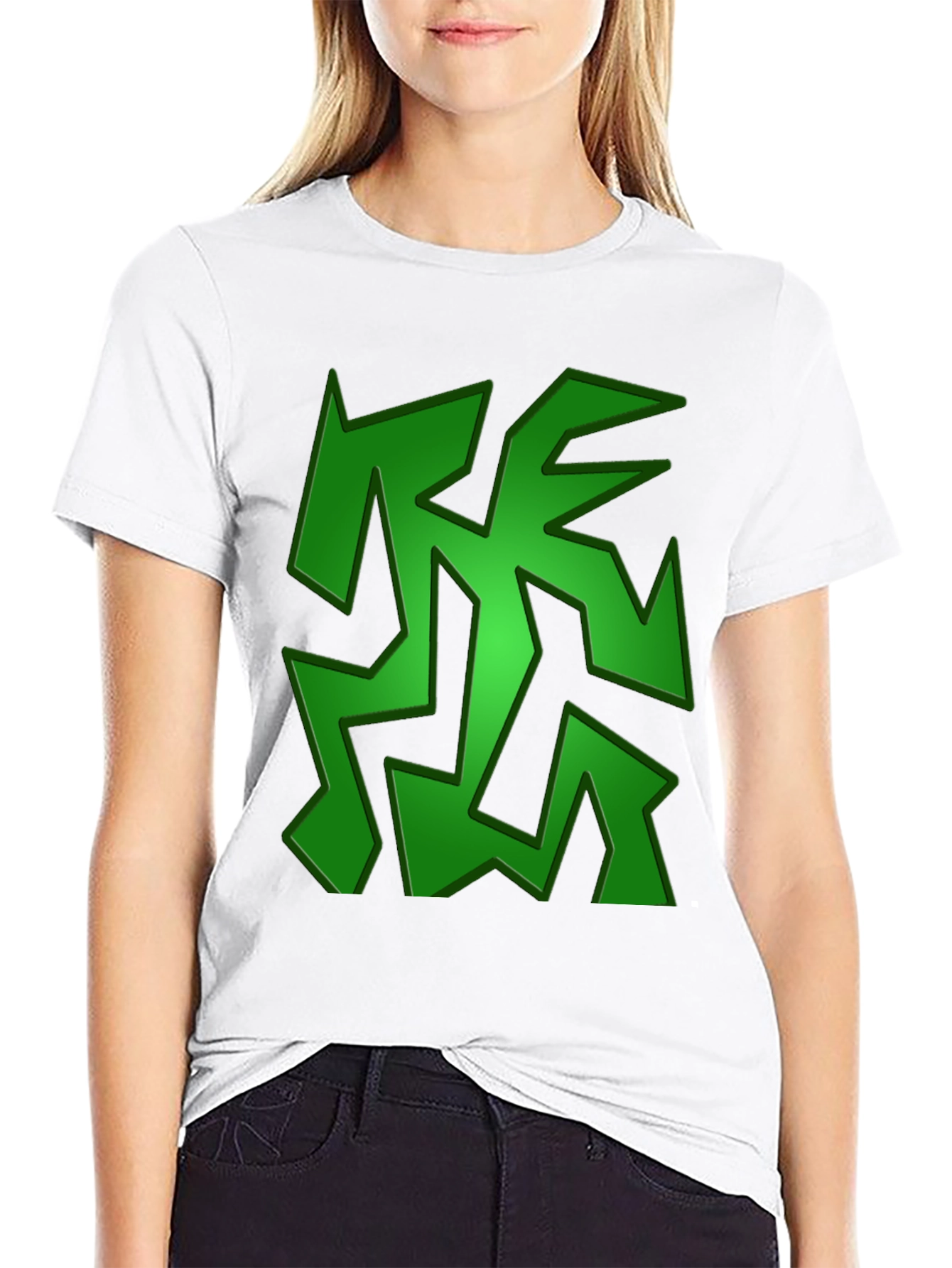 Camiseta Negra con Diseño Abstracto Verde