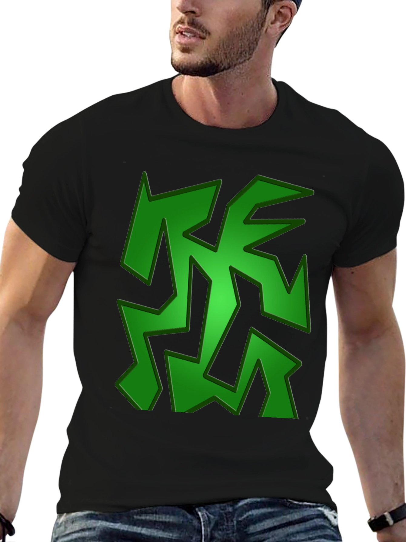 Camiseta Negra con Diseño Abstracto Verde