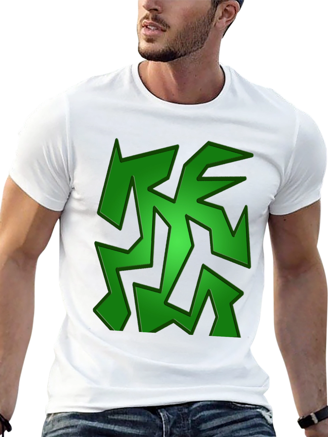 Camiseta Negra con Diseño Abstracto Verde