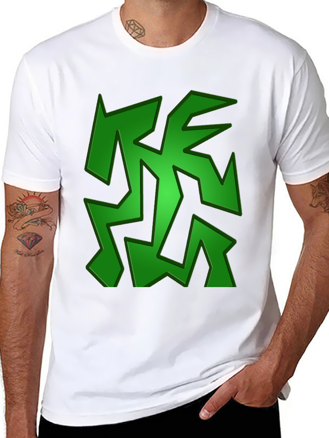 Camiseta Negra con Diseño Abstracto Verde