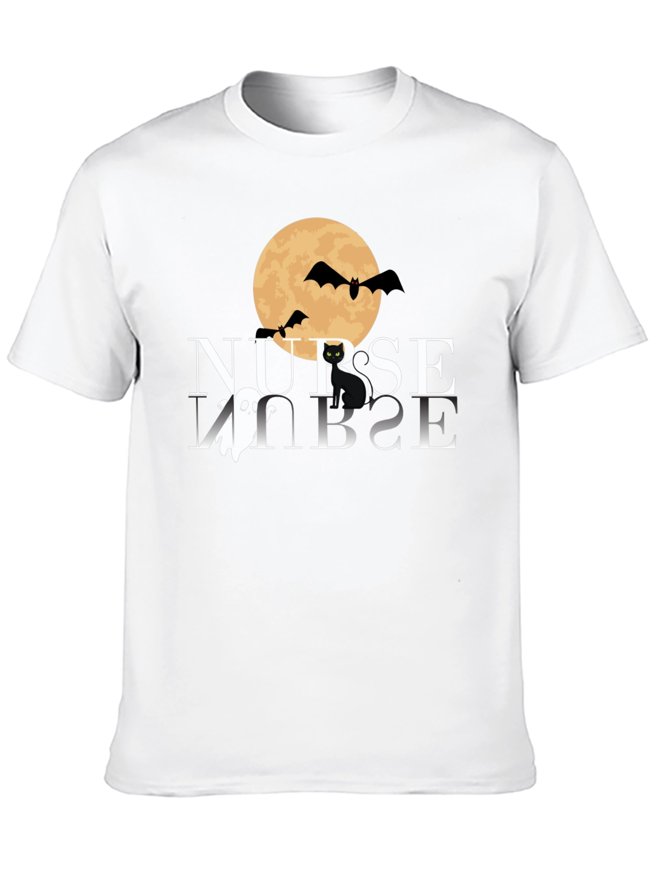 Camiseta Halloween Enfermera: Luna Murciélagos y Gato