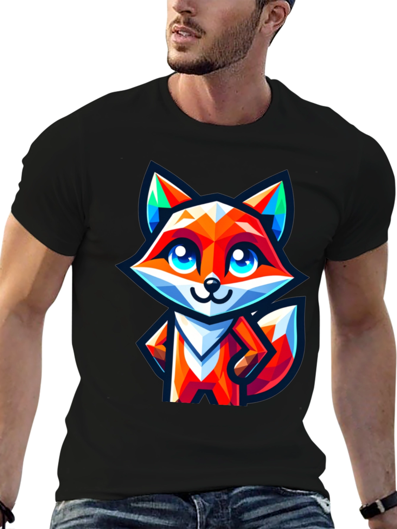 Camiseta Negra con Zorro Geométrico