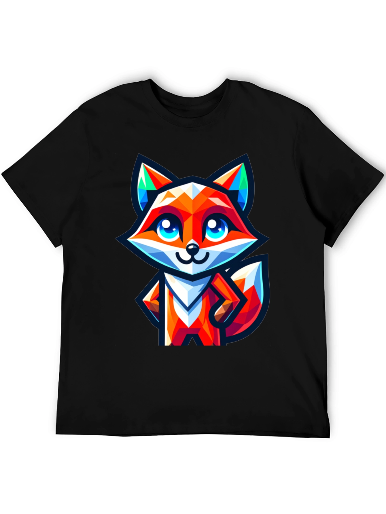 Camiseta Negra con Zorro Geométrico