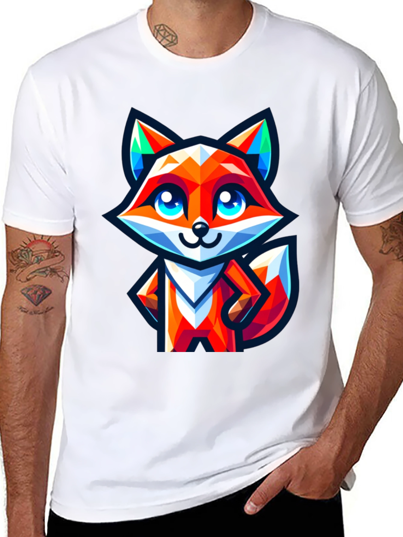 Camiseta Negra con Zorro Geométrico