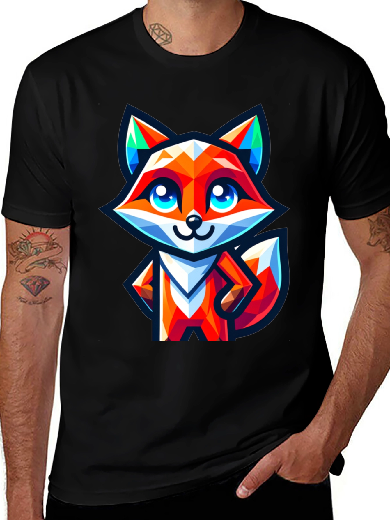 Camiseta Negra con Zorro Geométrico