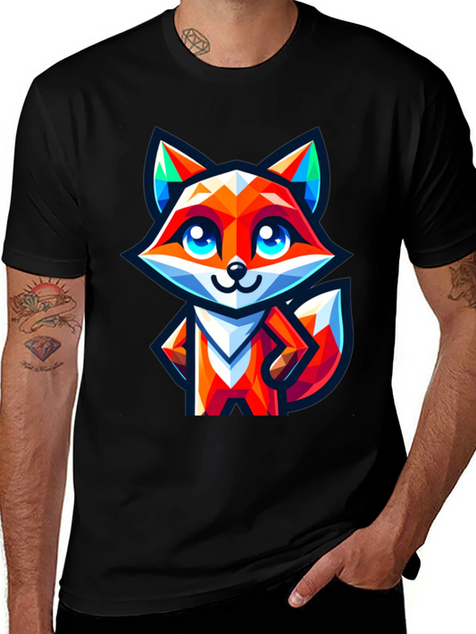Camiseta Negra con Zorro Geométrico