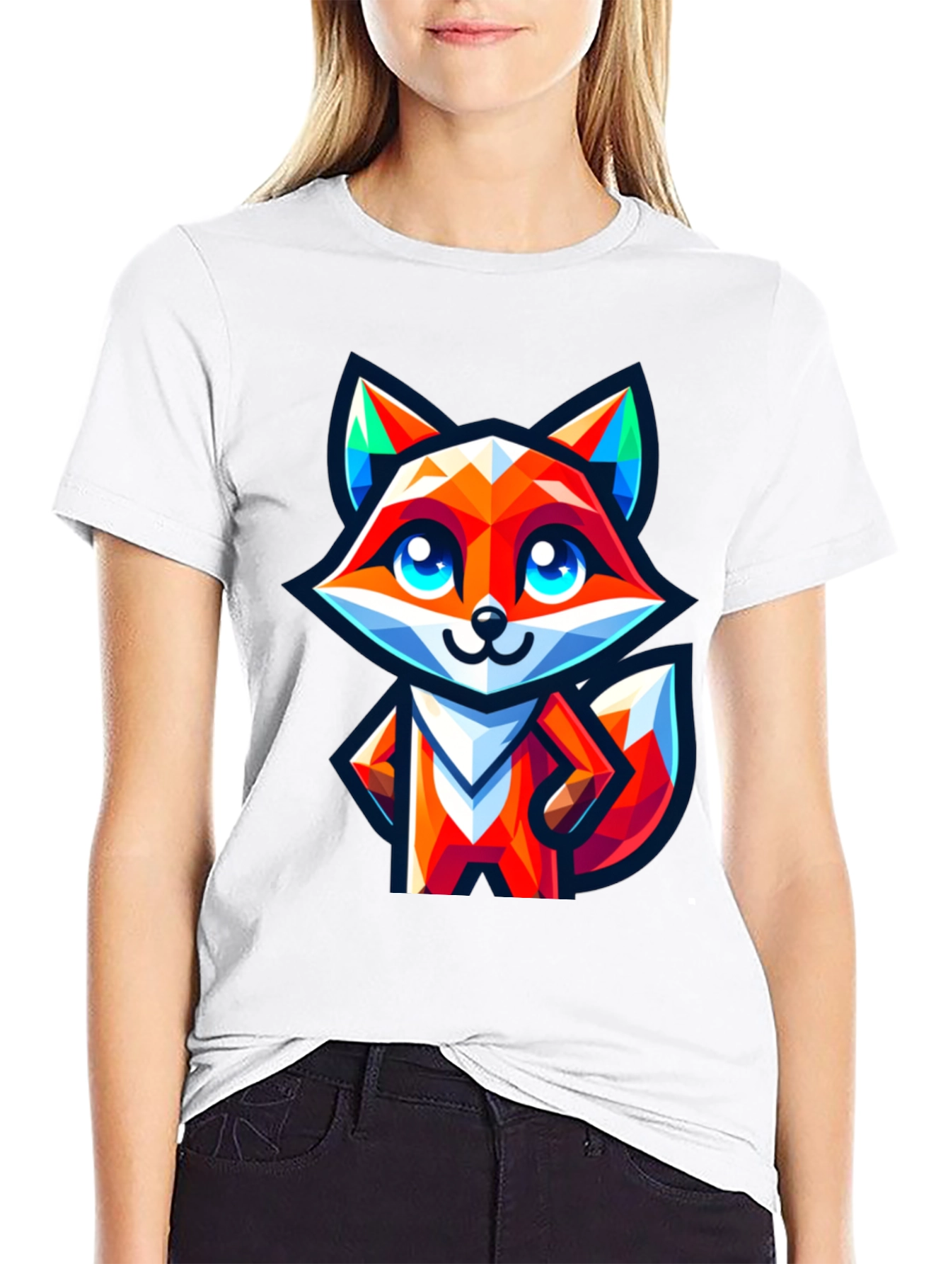 Camiseta Negra con Zorro Geométrico