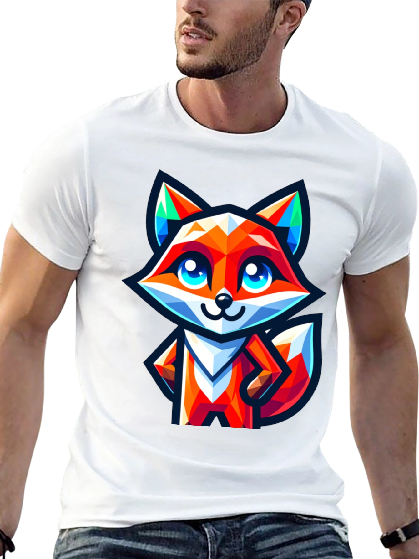 Camiseta Negra con Zorro Geométrico