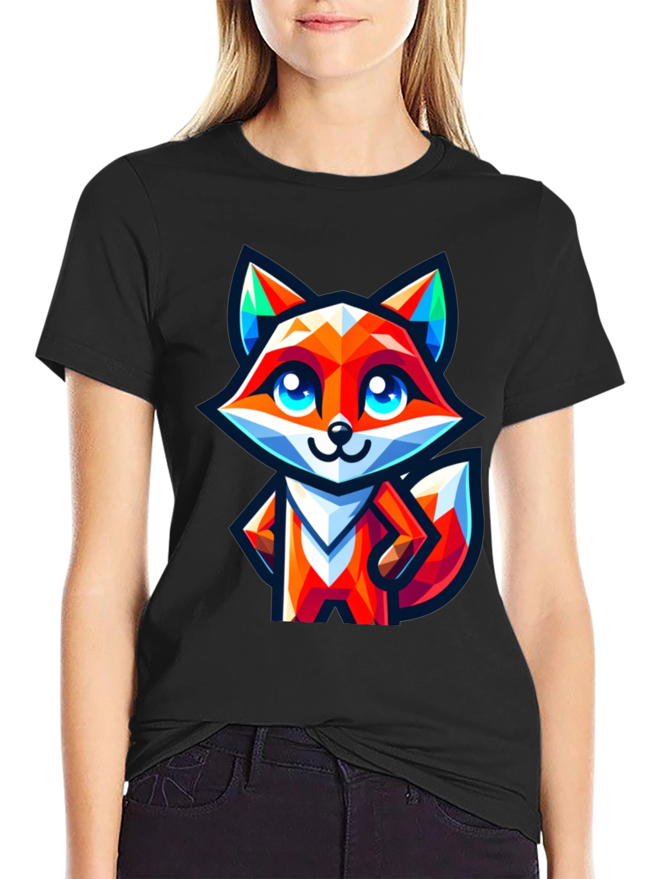 Camiseta Negra con Zorro Geométrico