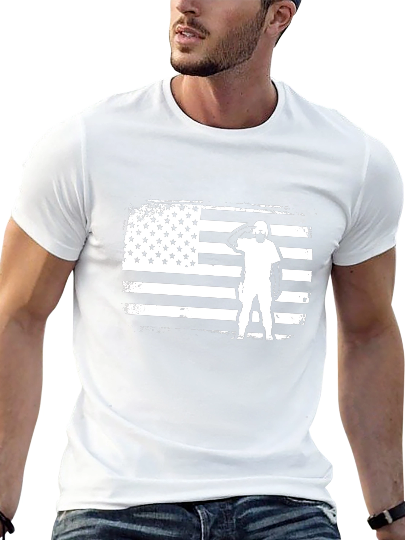 Camiseta Negra con Diseño de Bandera Americana Militar