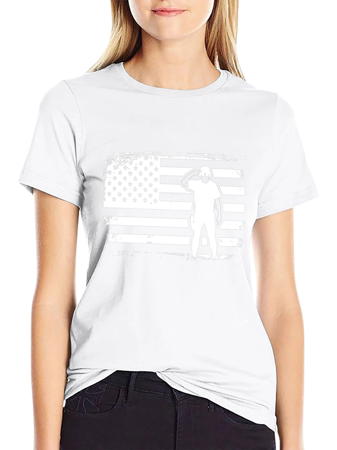Camiseta Negra con Diseño de Bandera Americana Militar