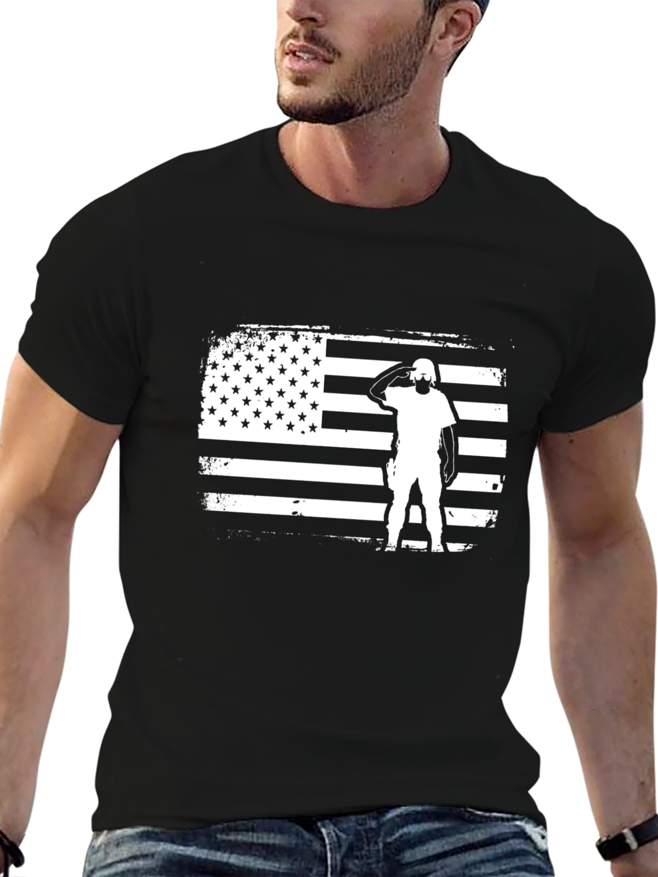 Camiseta Negra con Diseño de Bandera Americana Militar