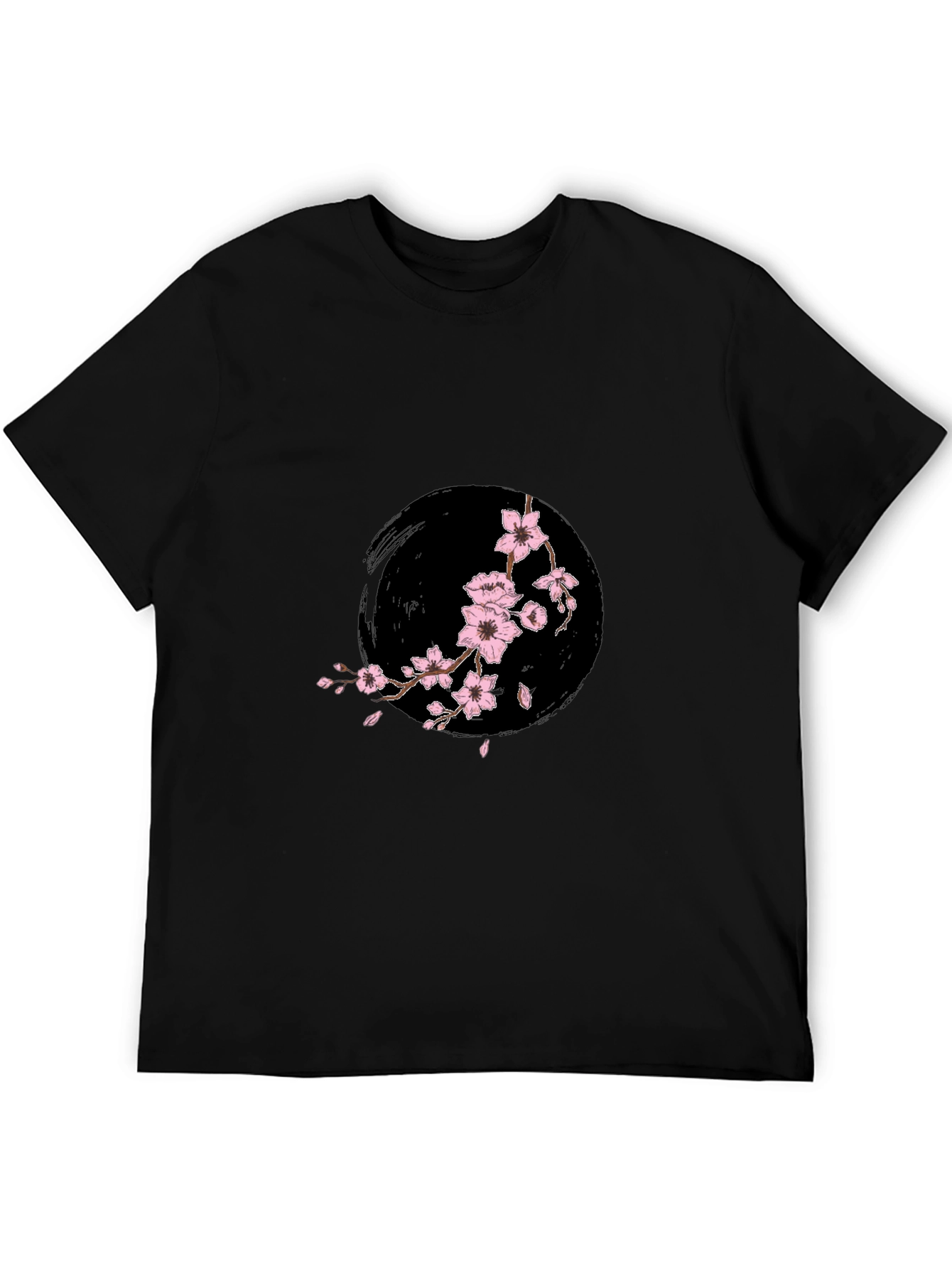 Camiseta Negra con Diseño Floral Japonés