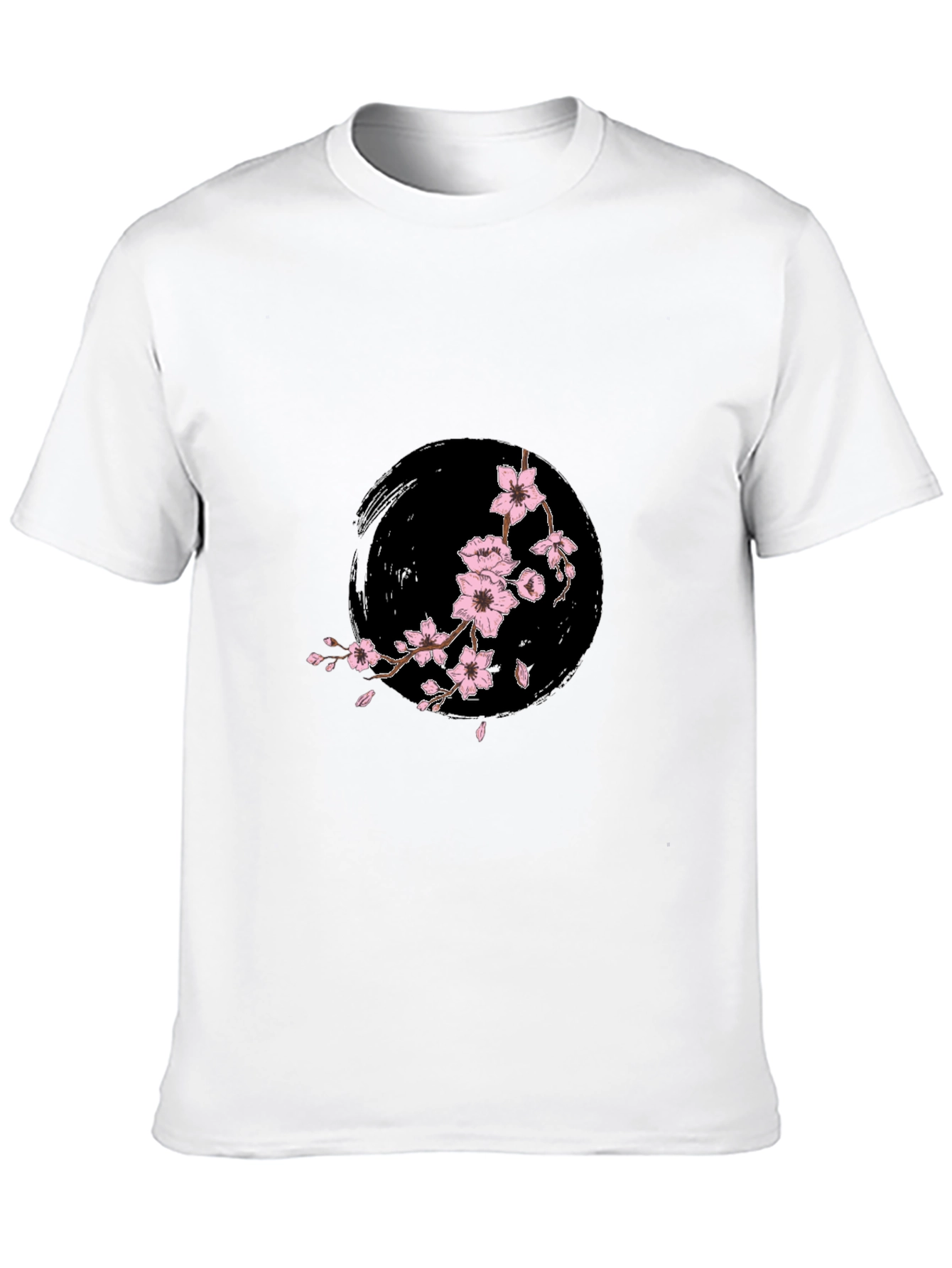 Camiseta Negra con Diseño Floral Japonés