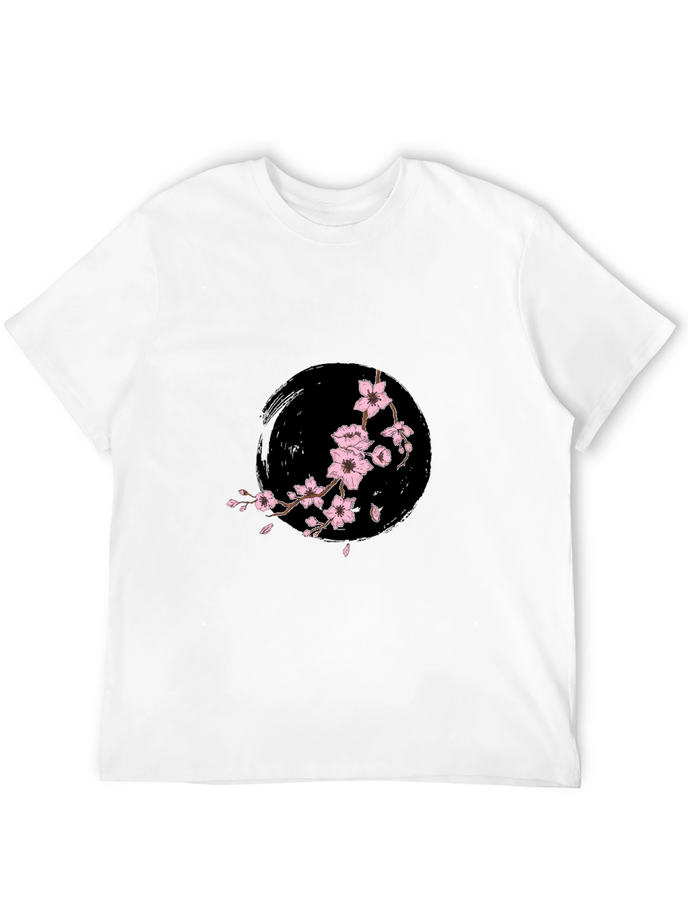 Camiseta Negra con Diseño Floral Japonés