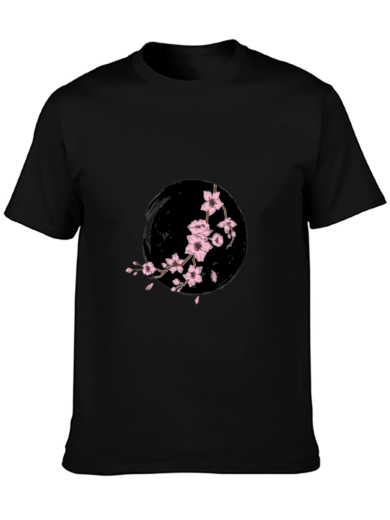 Camiseta Negra con Diseño Floral Japonés