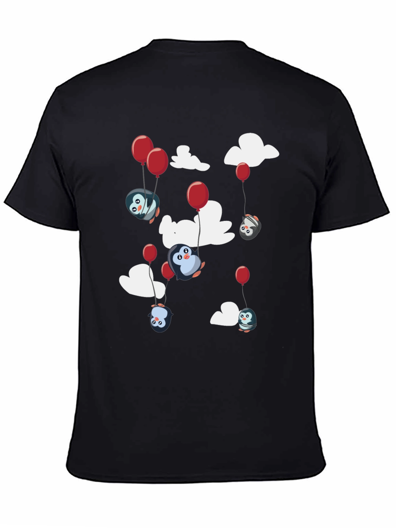 Camiseta Negra Estampada con Pingüinos Voladores