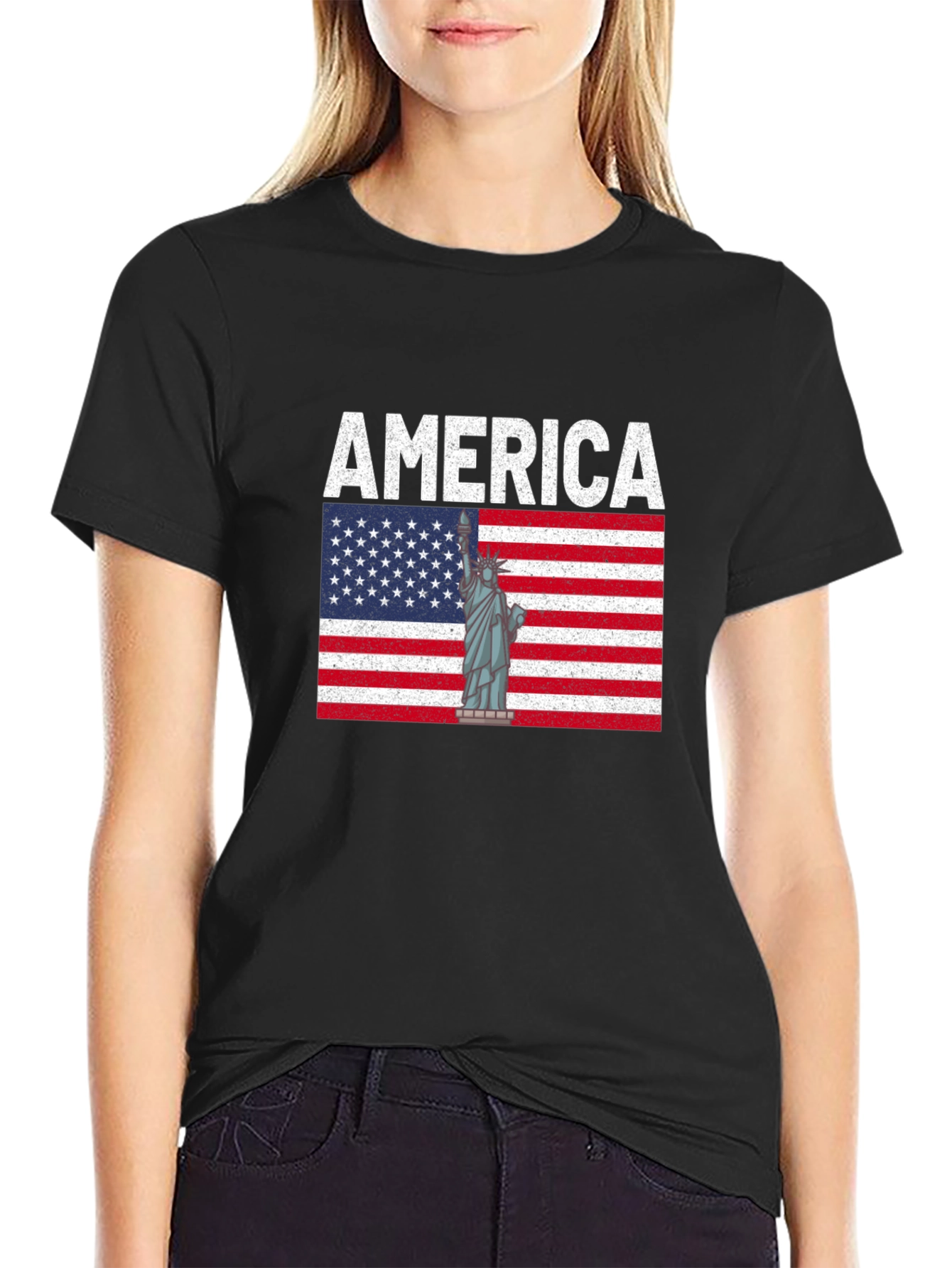 Camiseta Negra América Estatua de la Libertad