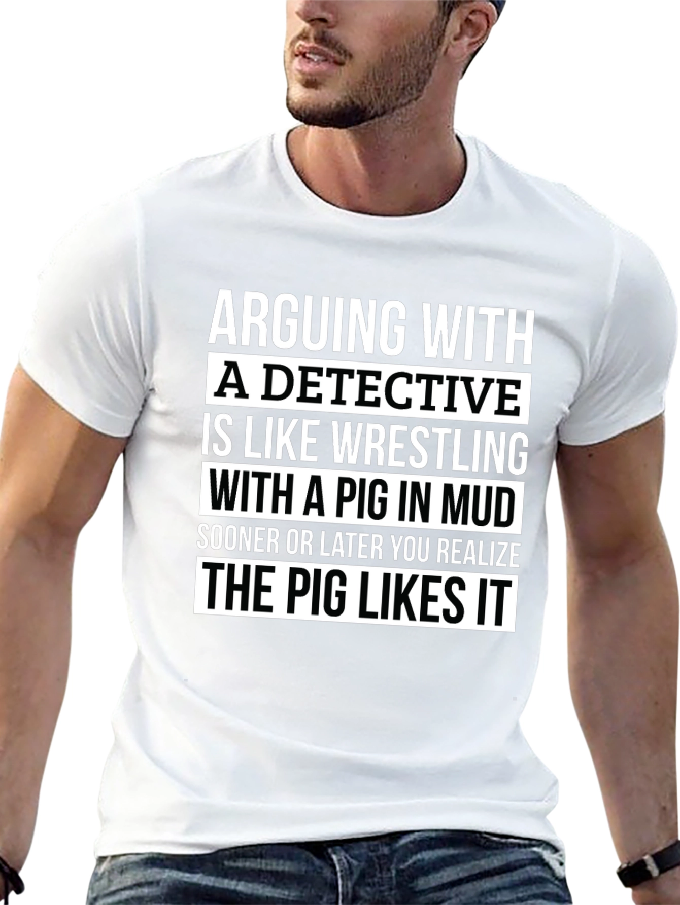Camiseta Negra con Humor: Detective y el Cerdo