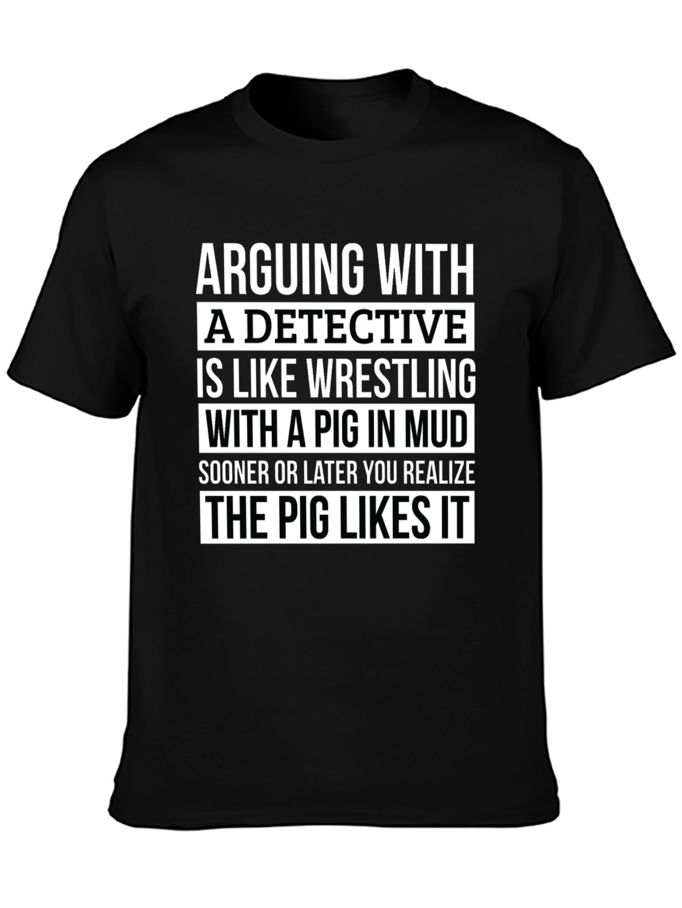 Camiseta Negra con Humor: Detective y el Cerdo