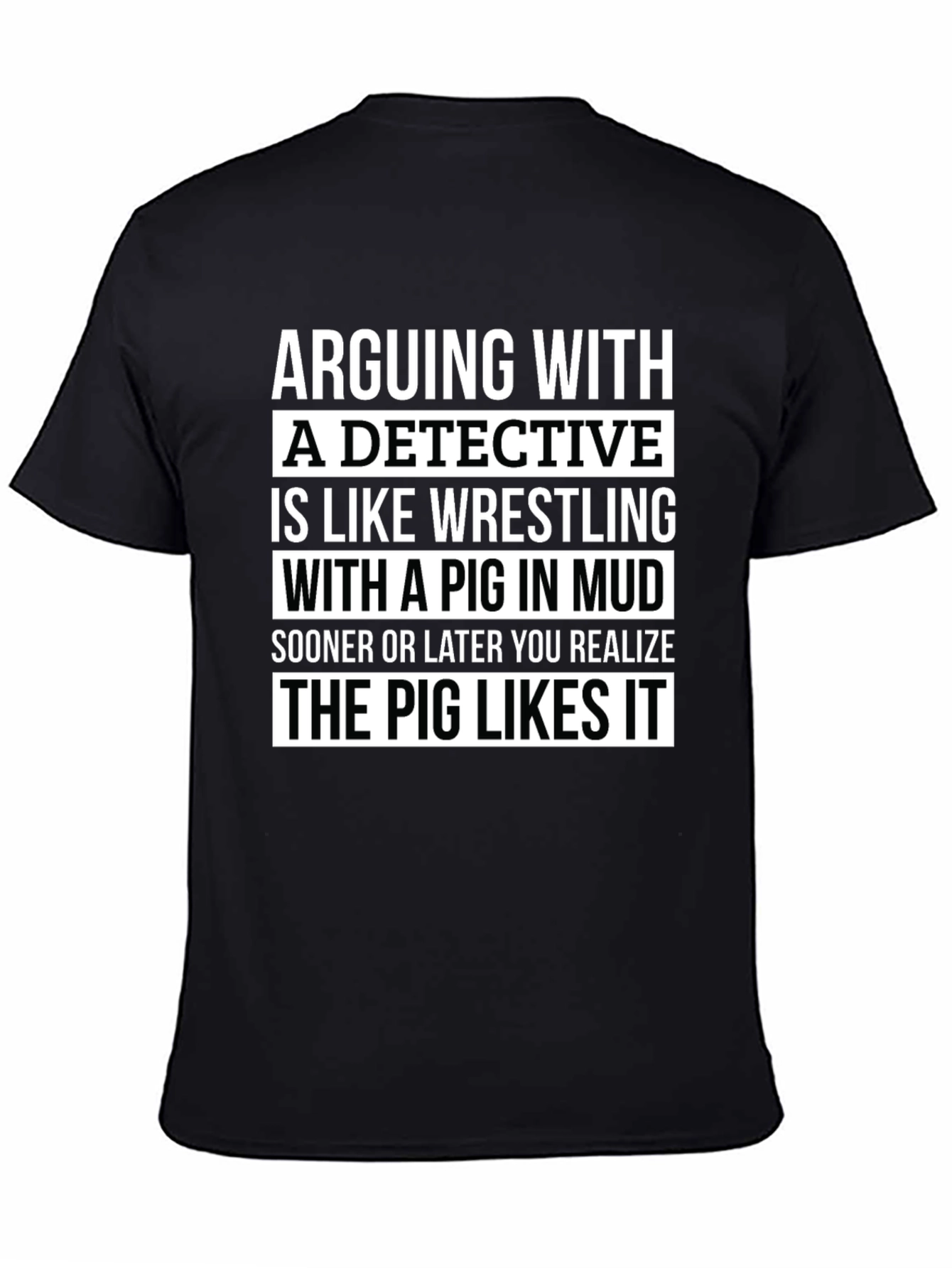 Camiseta Negra con Humor: Detective y el Cerdo