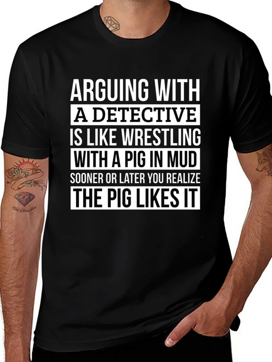 Camiseta Negra con Humor: Detective y el Cerdo