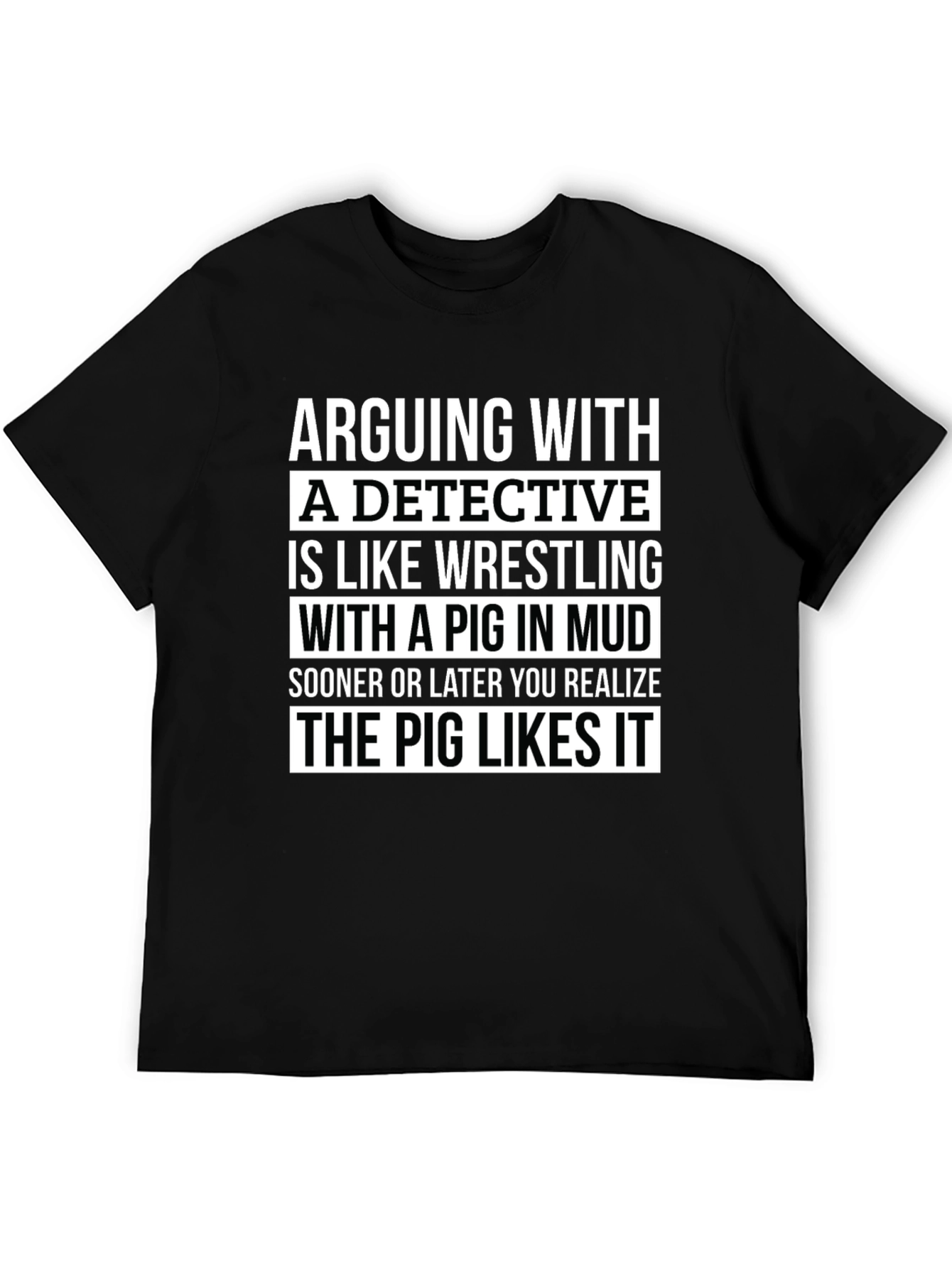 Camiseta Negra con Humor: Detective y el Cerdo
