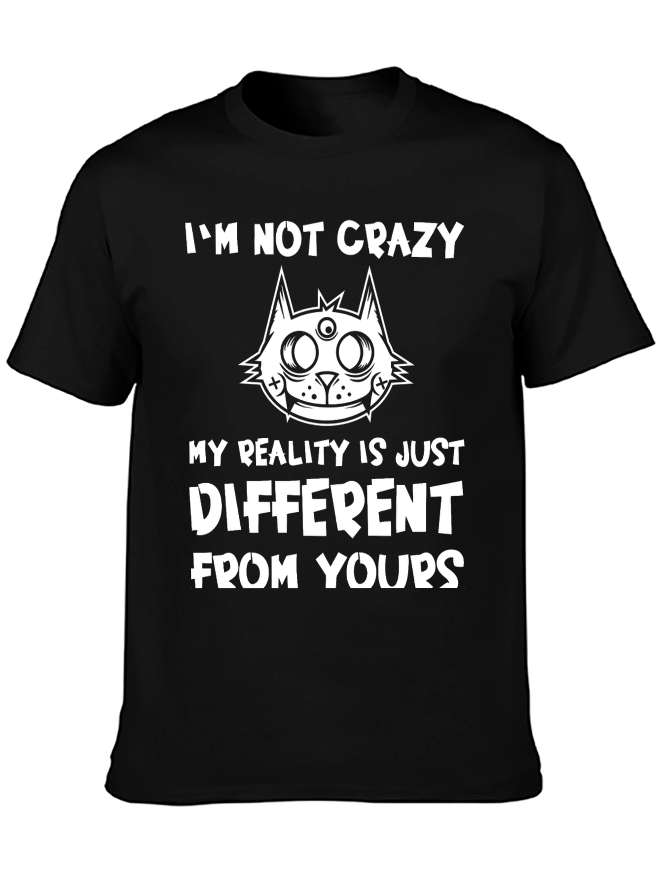 Camiseta Negra con Estampado Gato Loco