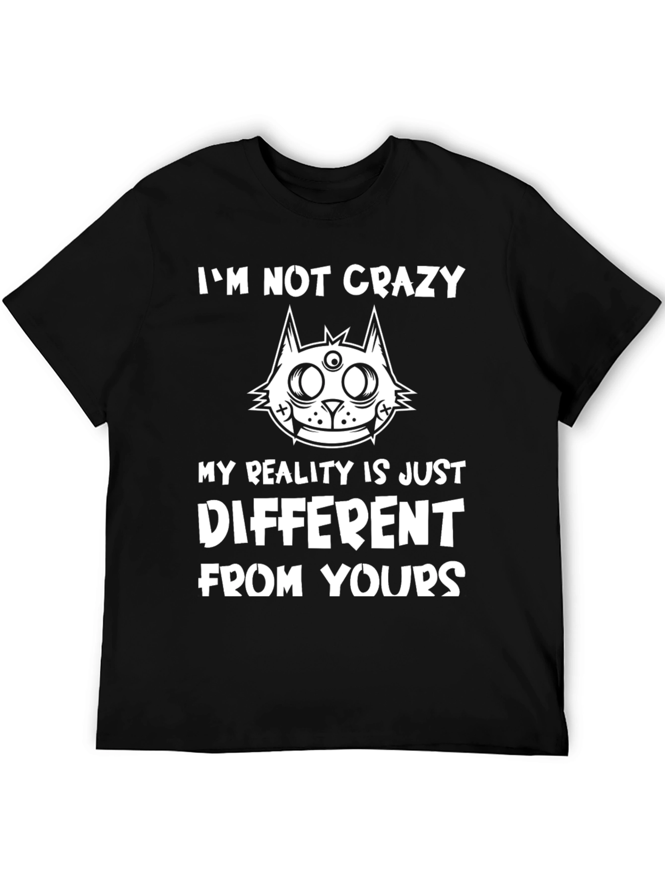 Camiseta Negra con Estampado Gato Loco