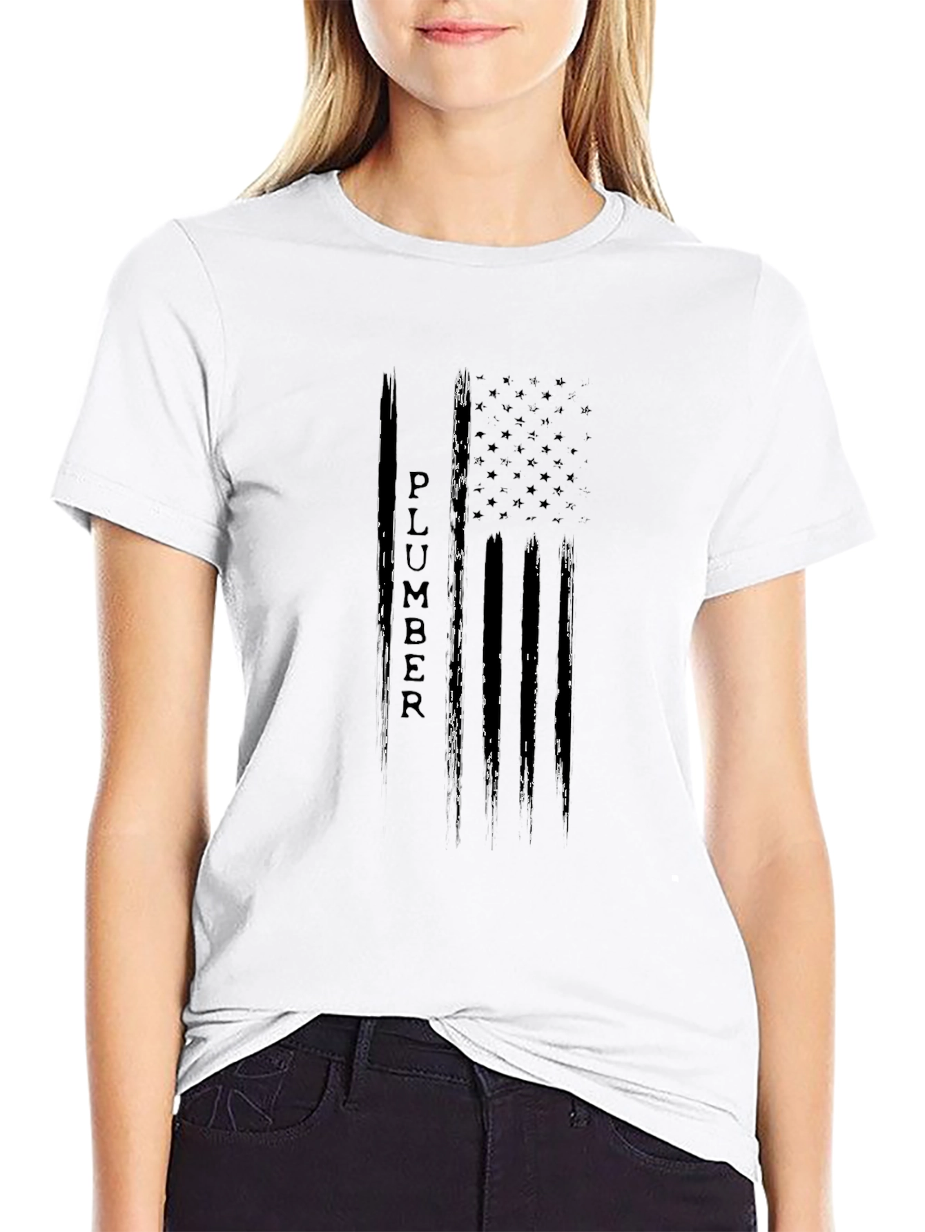 Camiseta Negra Diseño Bandera Americana Fontanero