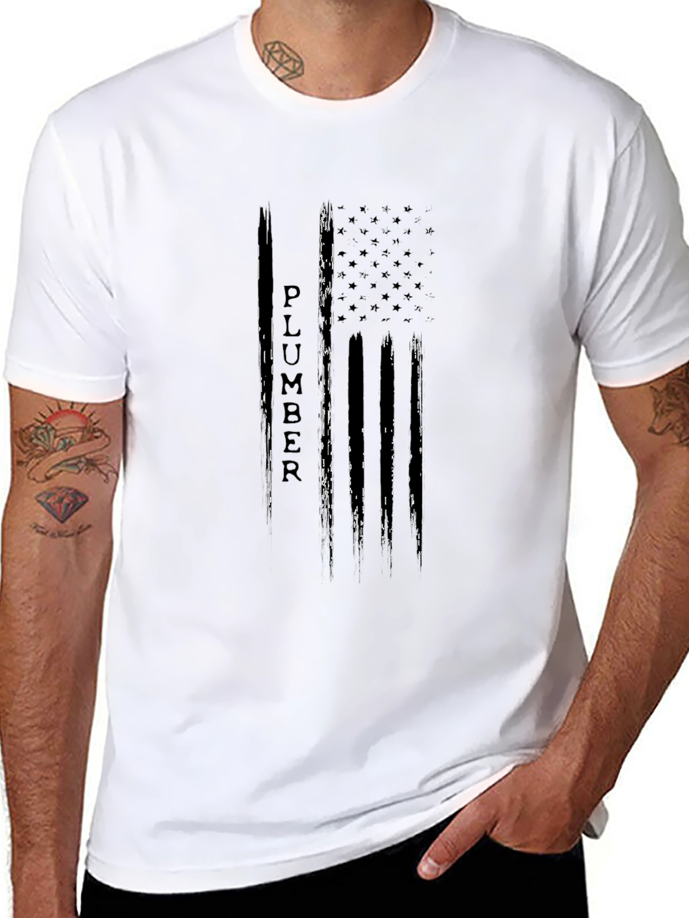 Camiseta Negra Diseño Bandera Americana Fontanero