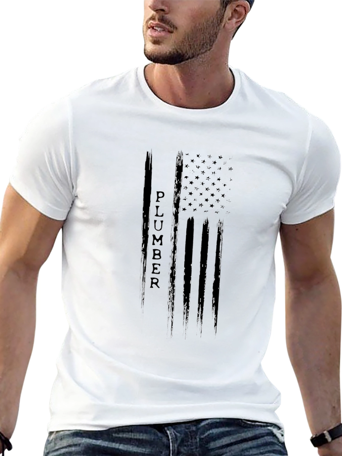Camiseta Negra Diseño Bandera Americana Fontanero