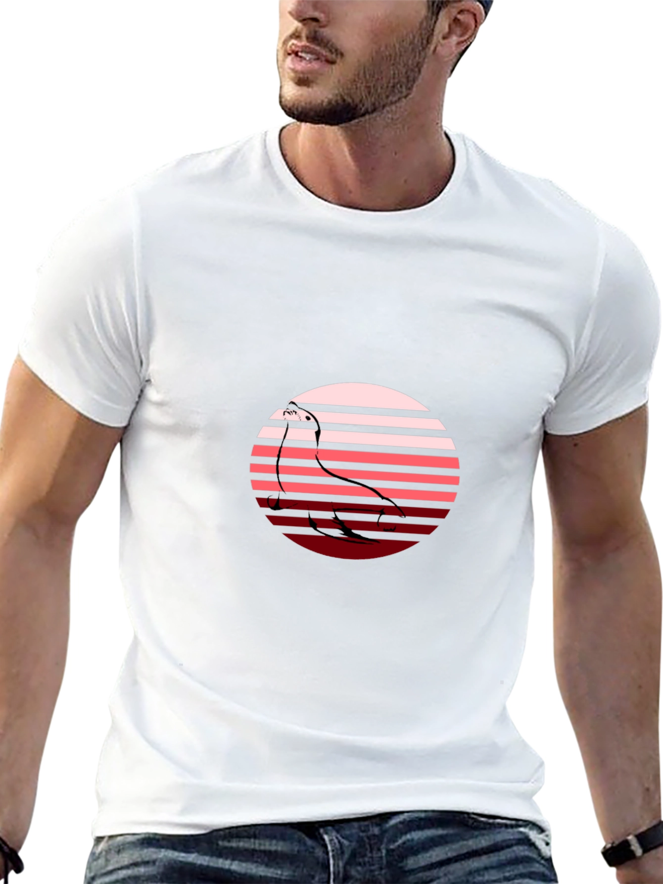 Camiseta Hombre Negra con Diseño Retro de Ave