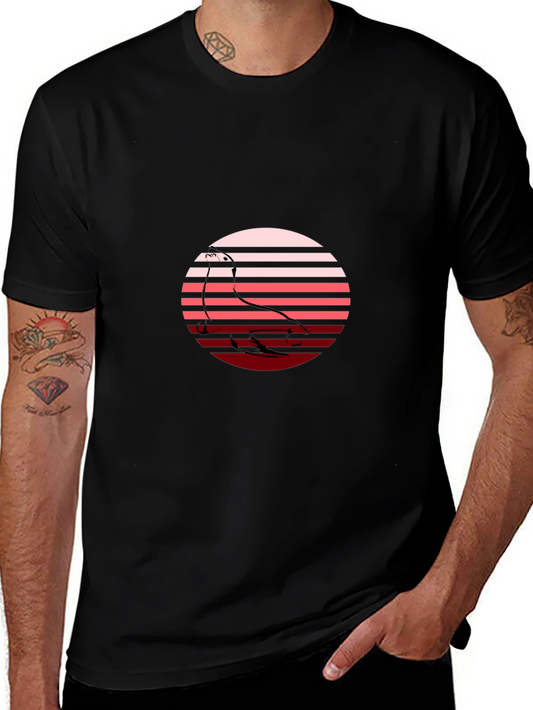 Camiseta Hombre Negra con Diseño Retro de Ave