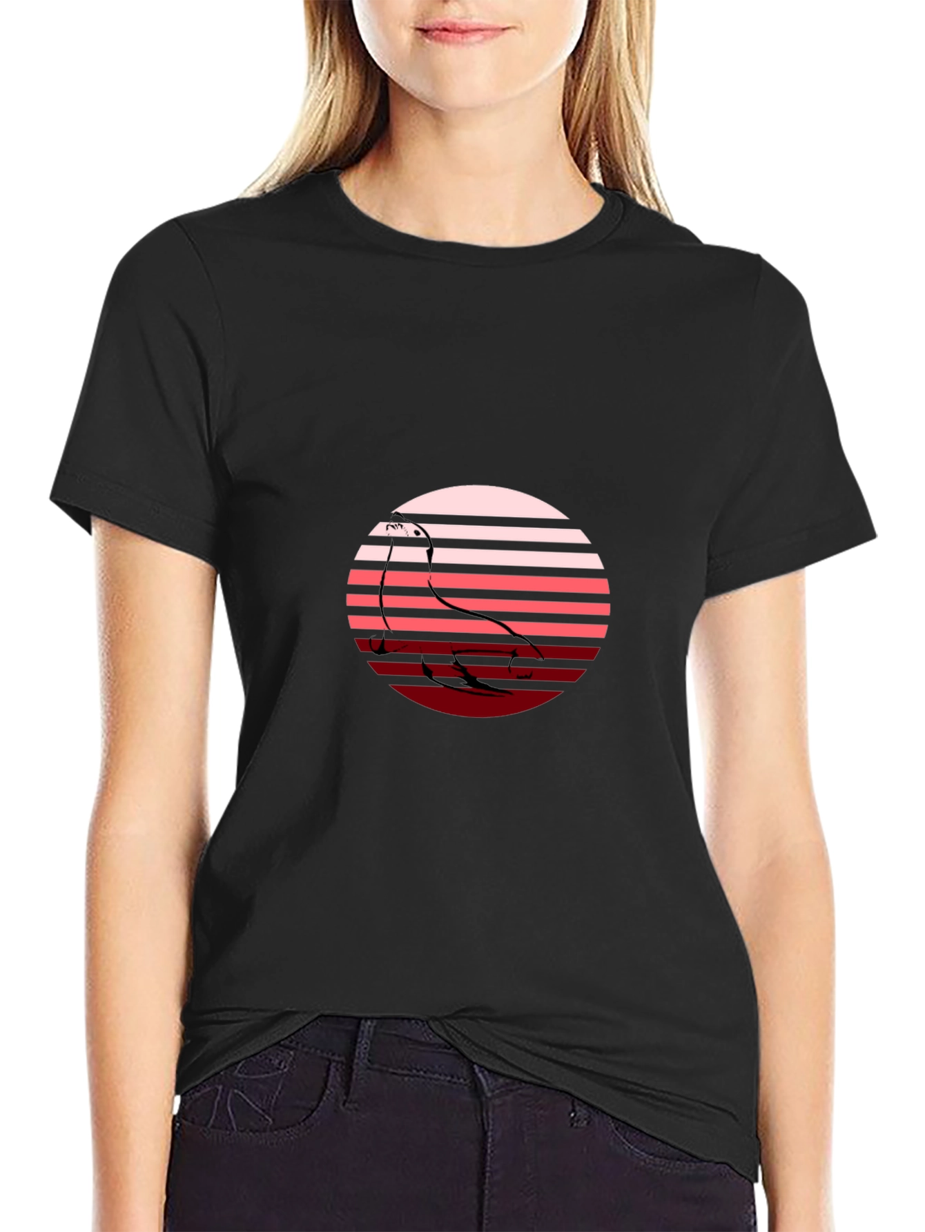 Camiseta Hombre Negra con Diseño Retro de Ave