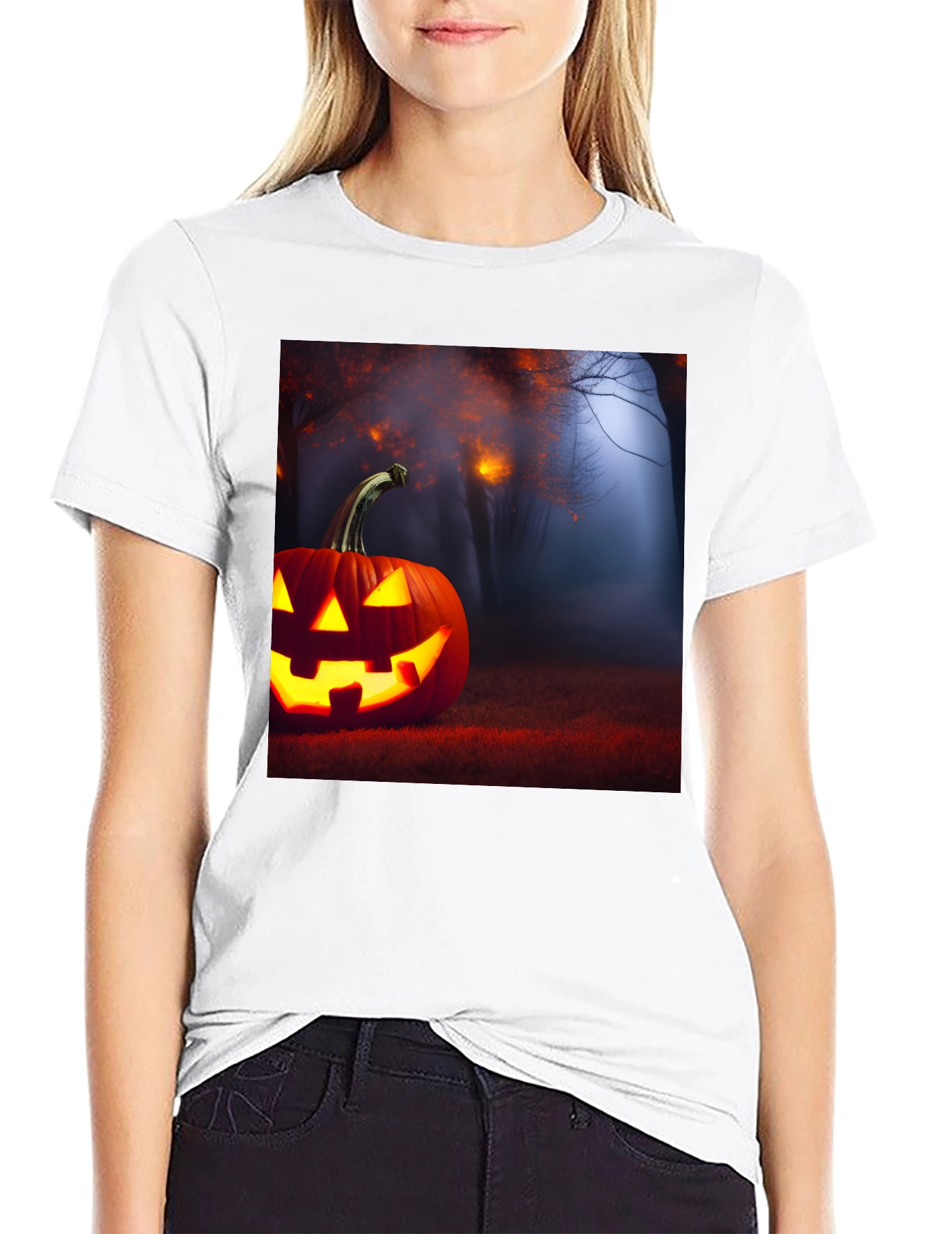 Camiseta Negra con Diseño de Calabaza Halloween