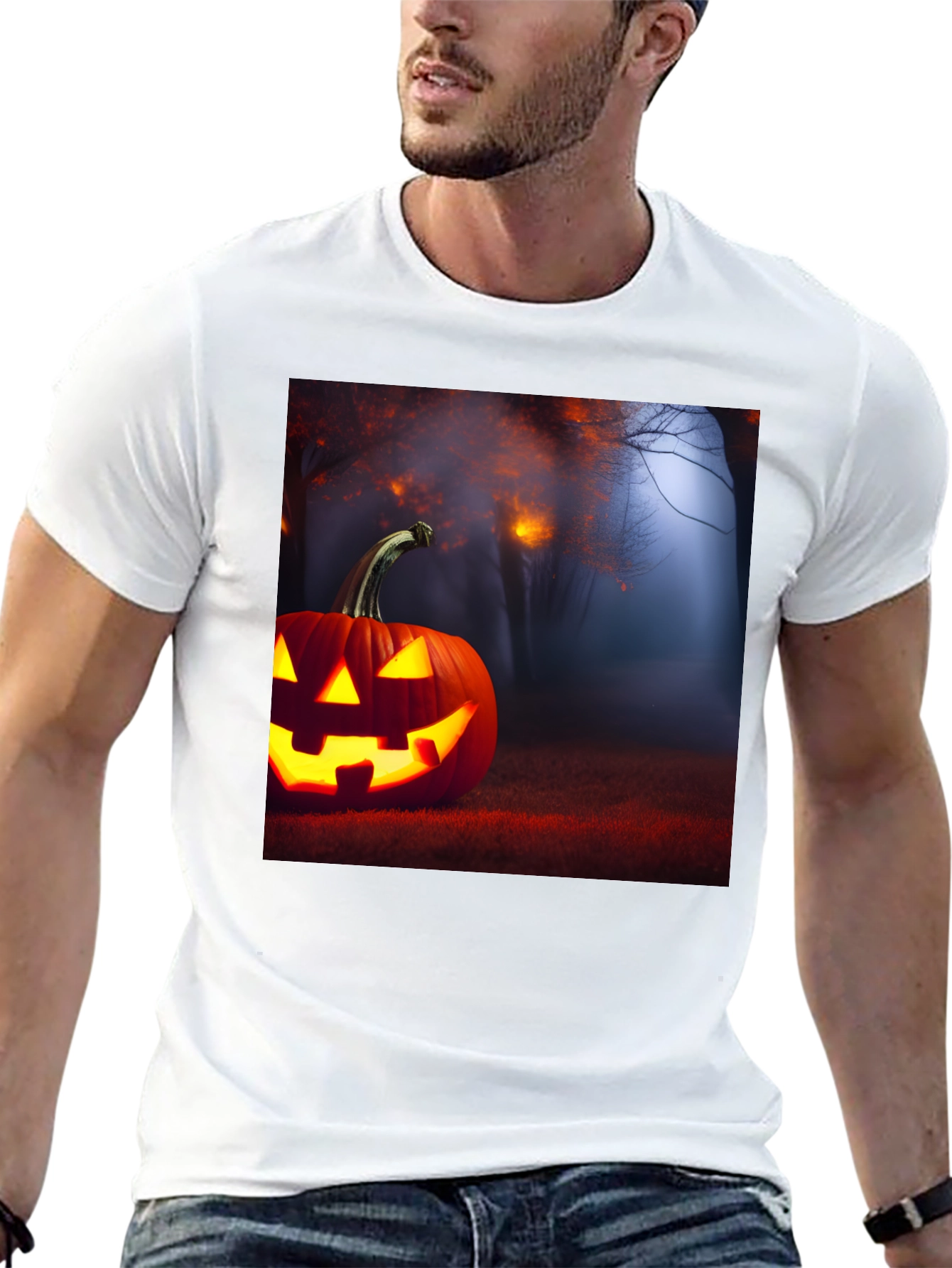 Camiseta Negra con Diseño de Calabaza Halloween
