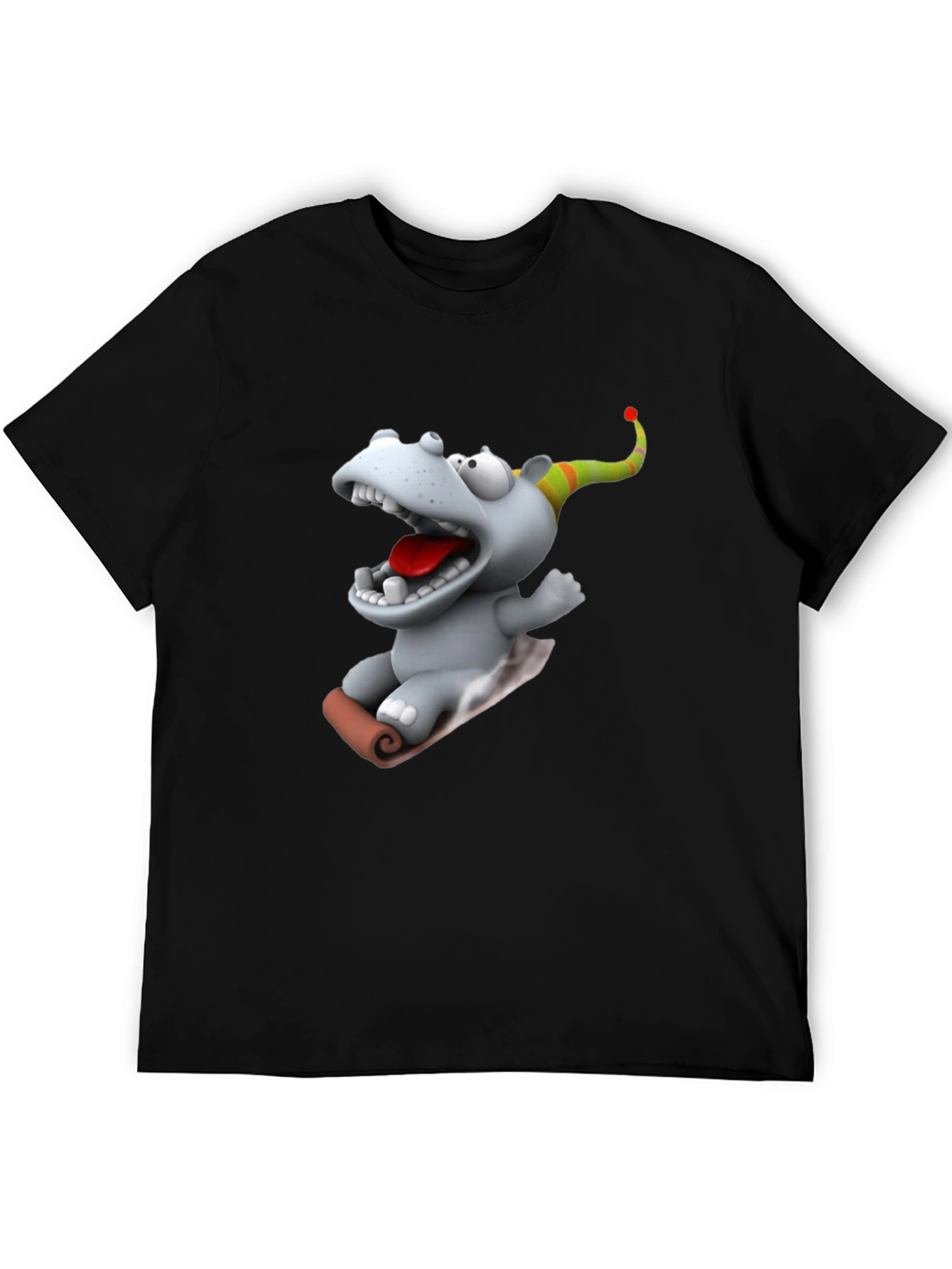 Camiseta Negra con Dibujo Animado de Hipopótamo Navideño
