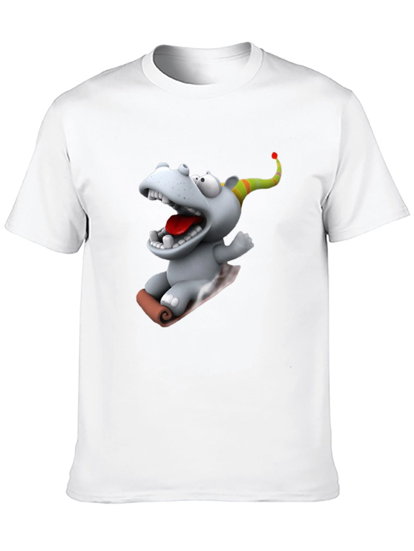 Camiseta Negra con Dibujo Animado de Hipopótamo Navideño