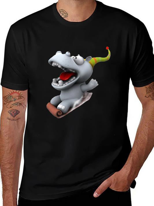 Camiseta Negra con Dibujo Animado de Hipopótamo Navideño