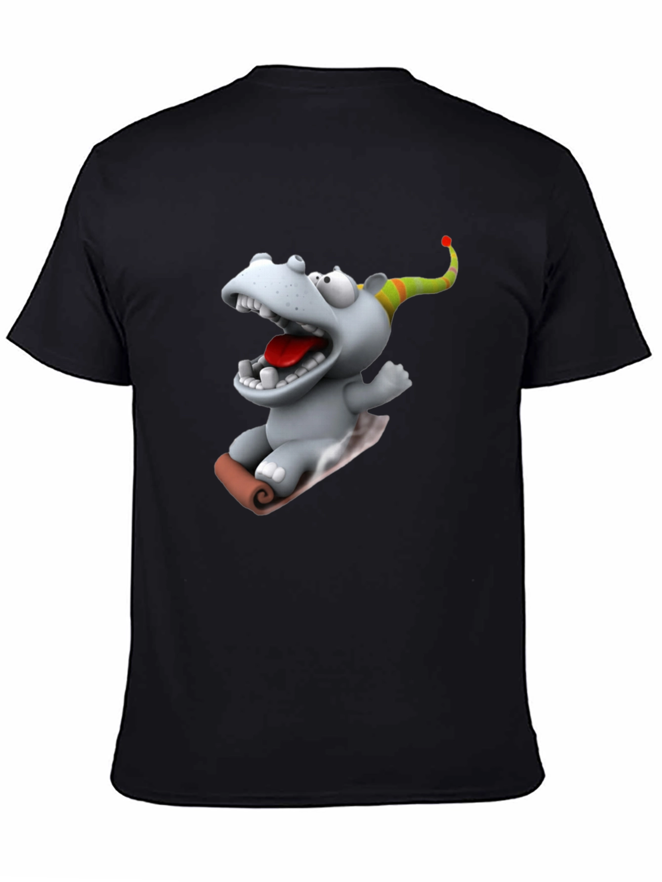Camiseta Negra con Dibujo Animado de Hipopótamo Navideño