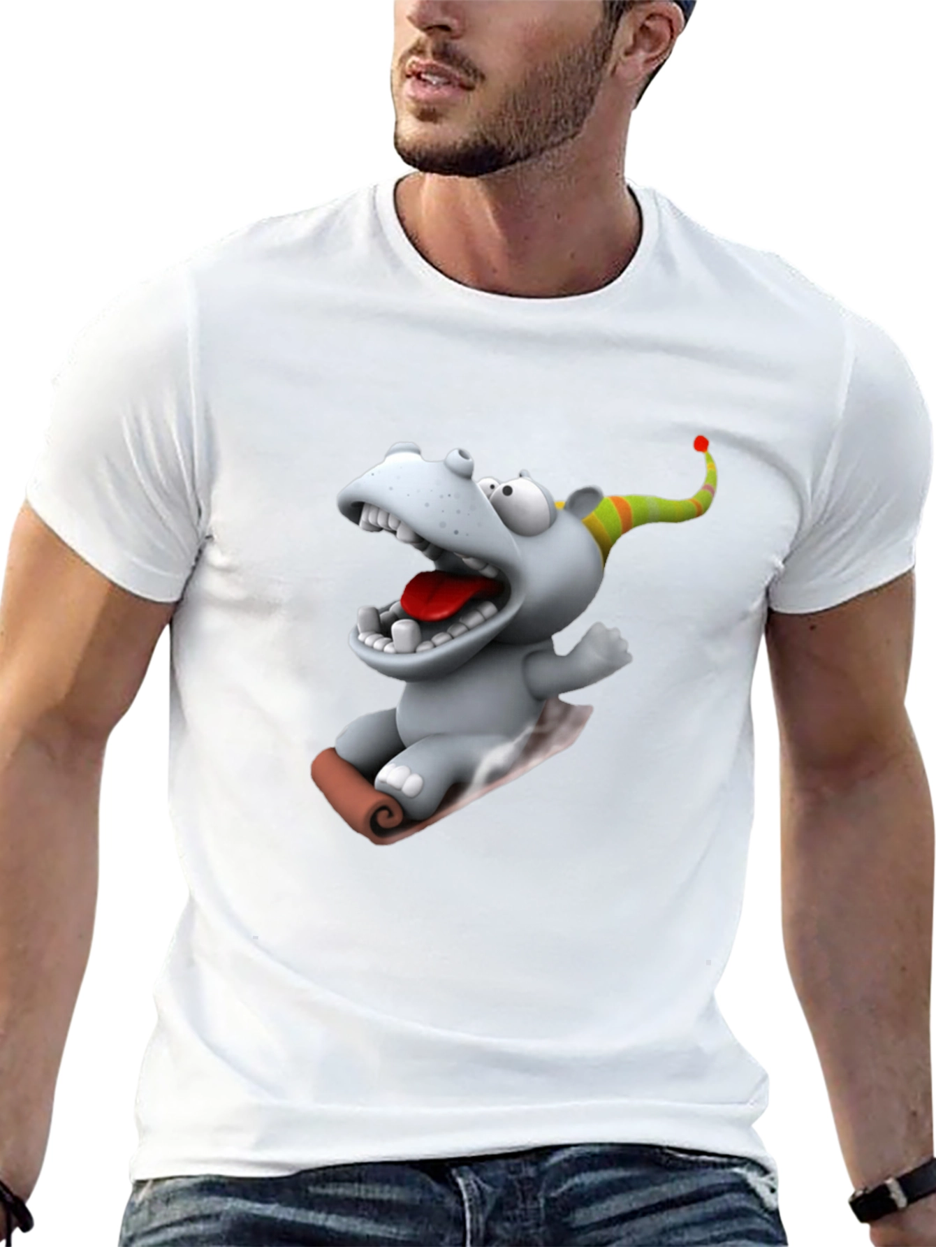 Camiseta Negra con Dibujo Animado de Hipopótamo Navideño