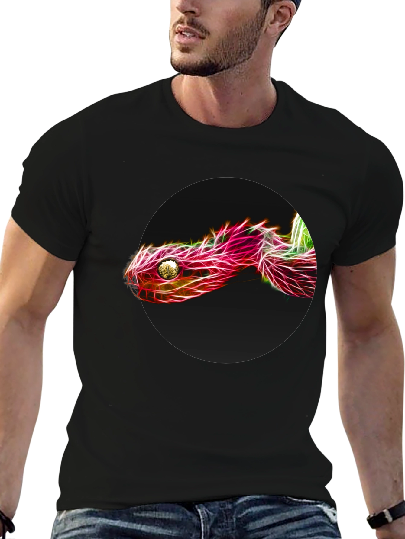 Camiseta Negra con Diseño de Serpiente Neón