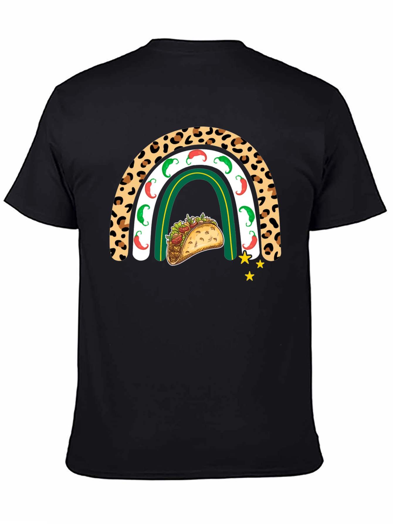 Camiseta Negra con Diseño de Taco y Arcoíris