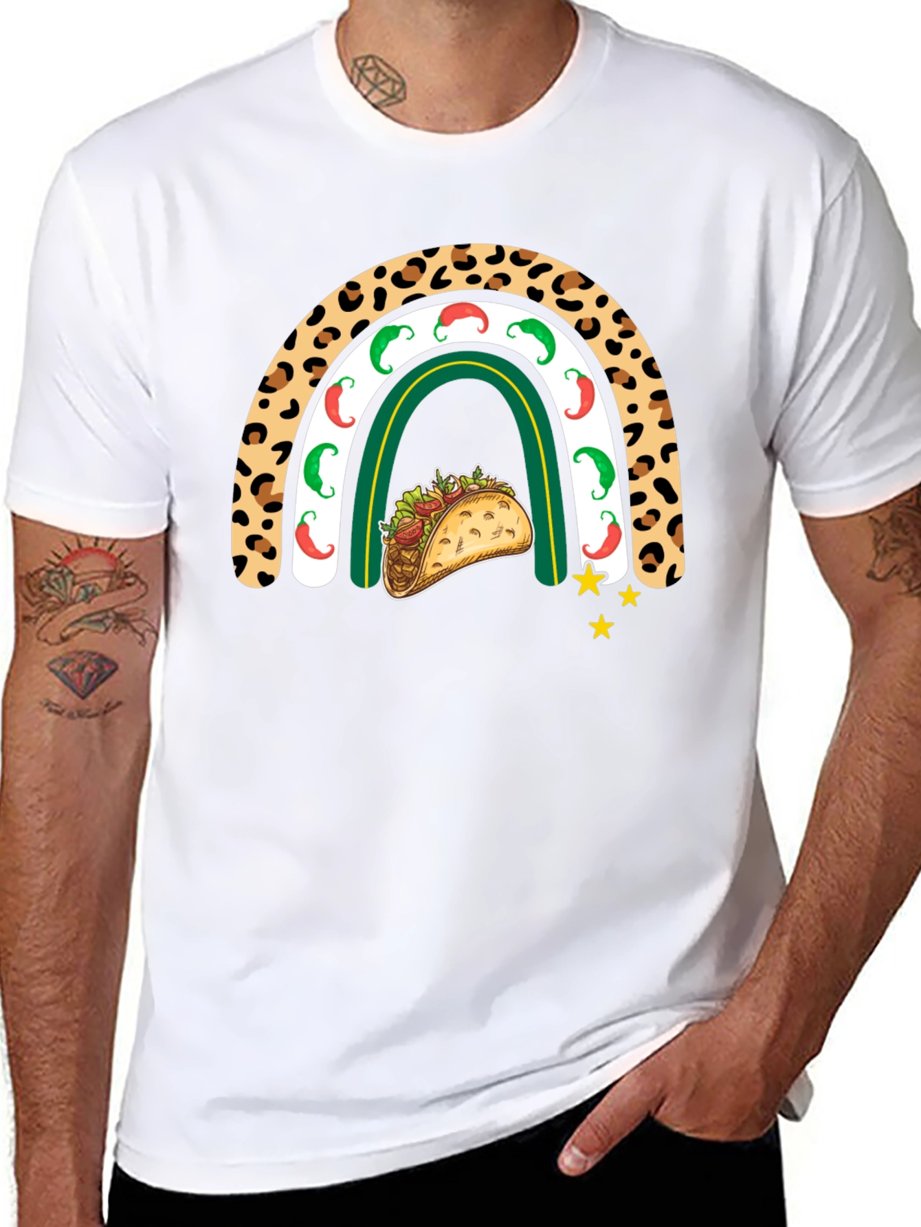 Camiseta Negra con Diseño de Taco y Arcoíris