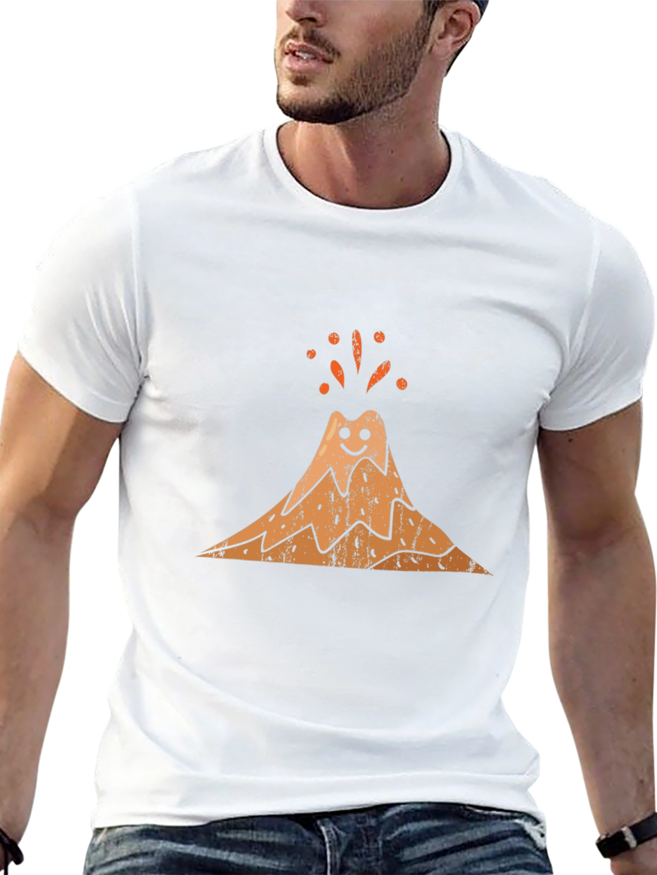 Camiseta Negra con Diseño de Volcán Sonriente