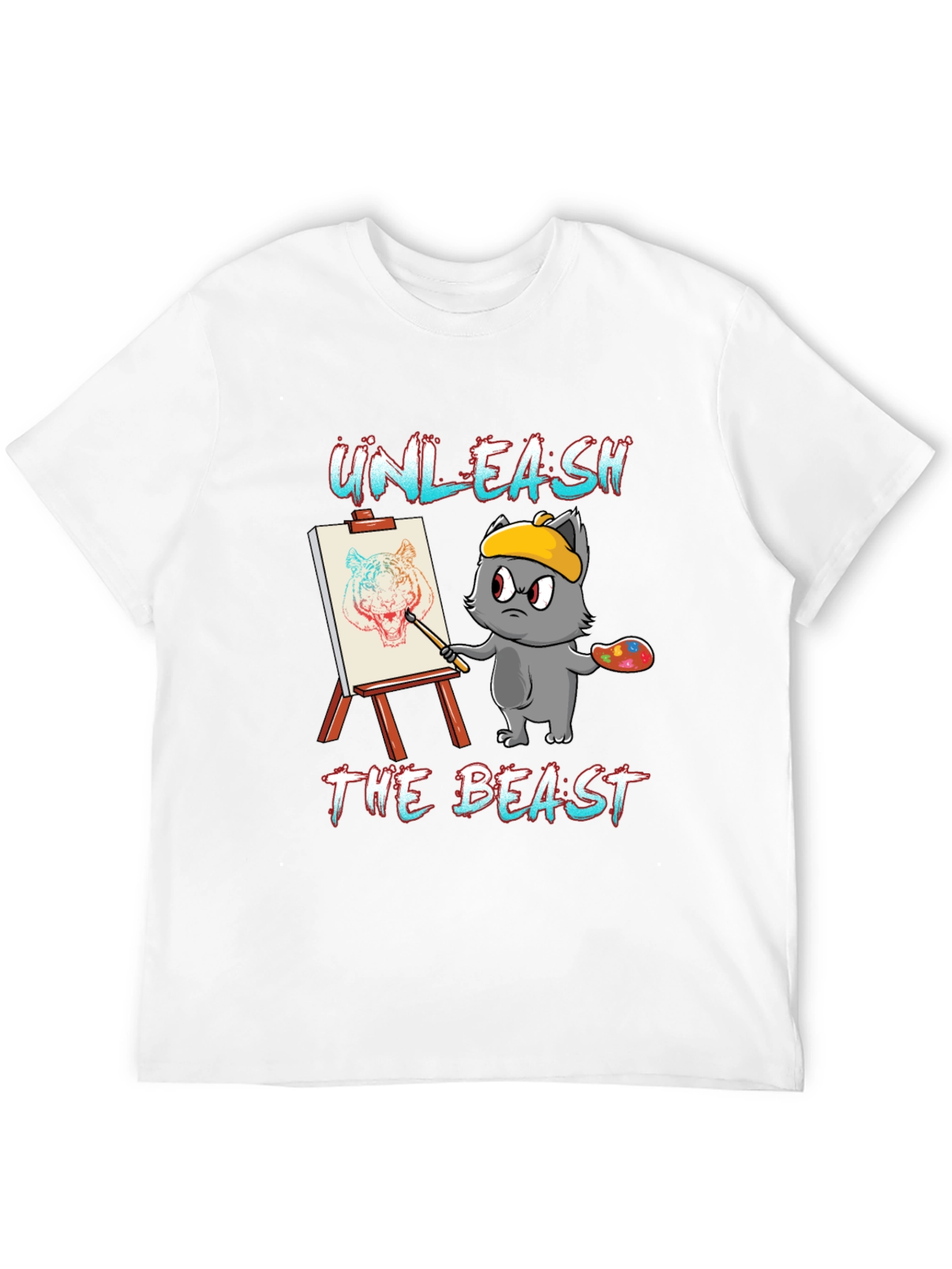 Camiseta Negra: Gato Artista Unleash The Beast
