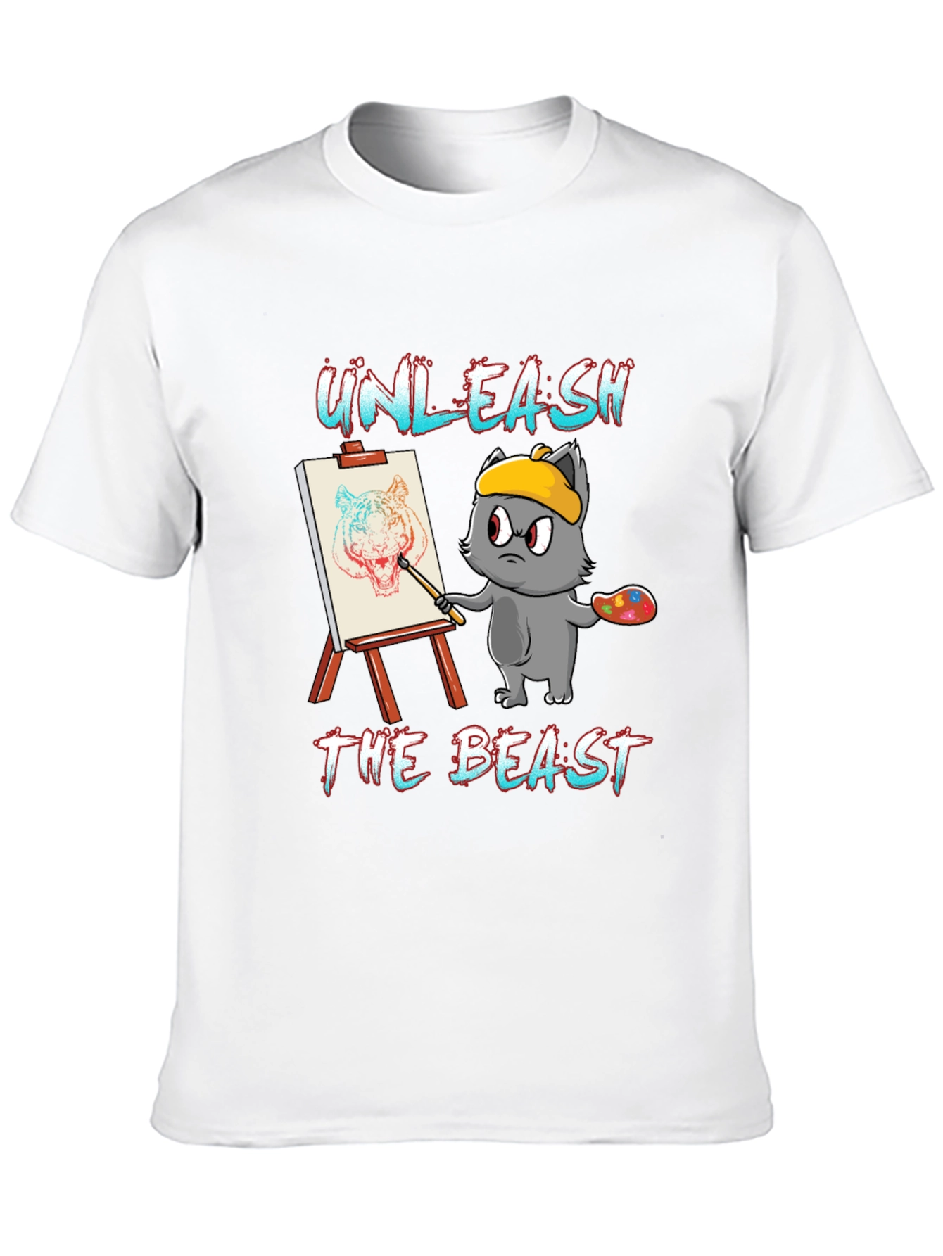 Camiseta Negra: Gato Artista Unleash The Beast